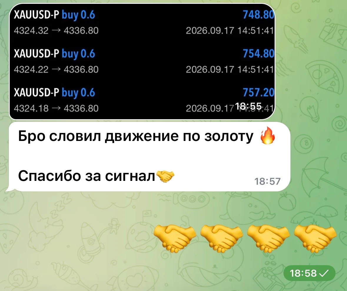 Скриншот переписки: Бро словил движение по золоту 🔥 Спасибо за сигнал 🤝