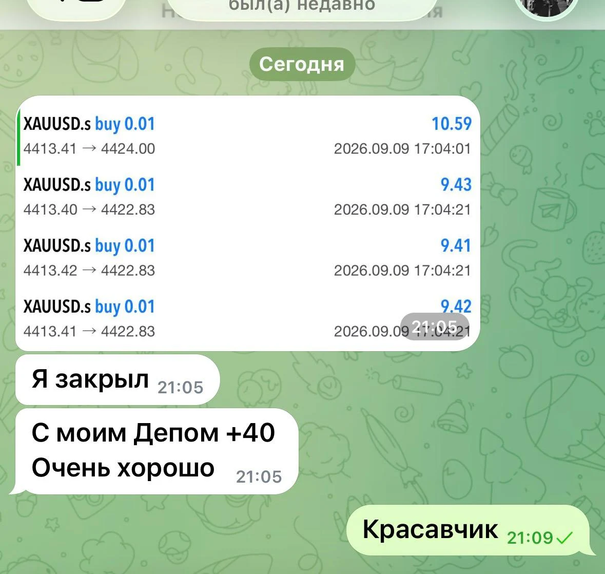 Скриншот переписки: С моим Депом +40. Очень хорошо